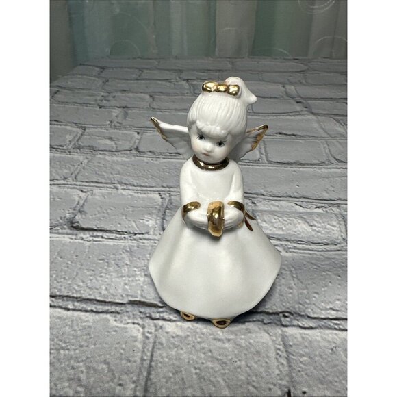 4" White Angel Gold Trim Praying Hands Vintage Figurine Decor - Picture 1 of 13